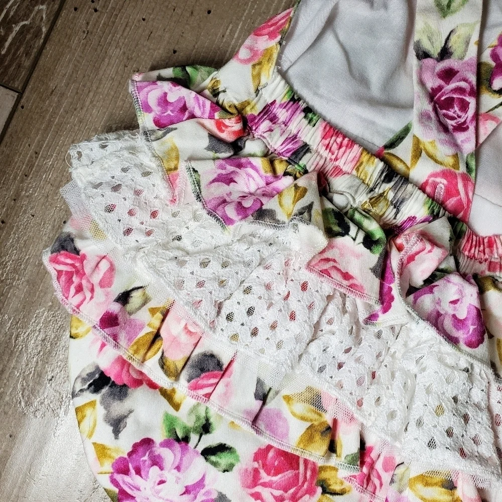 Rare Editions White, Pink, Purple Floral Lace Baby Bodysuit Bubble Romper NWOT